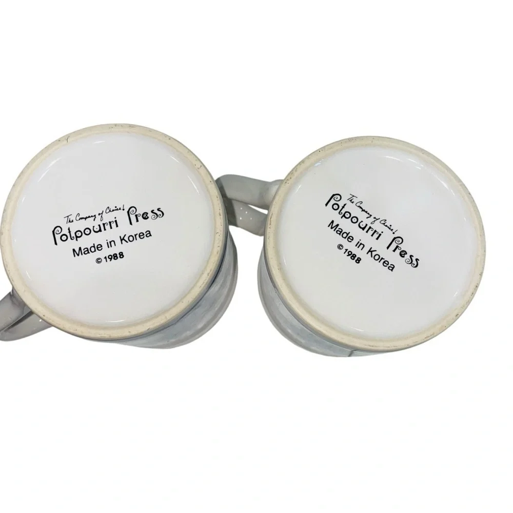Vintage 1988 Potpourri Press Floral Korean Basket Mugs –Set of 2 Coffee Cups 8oz
